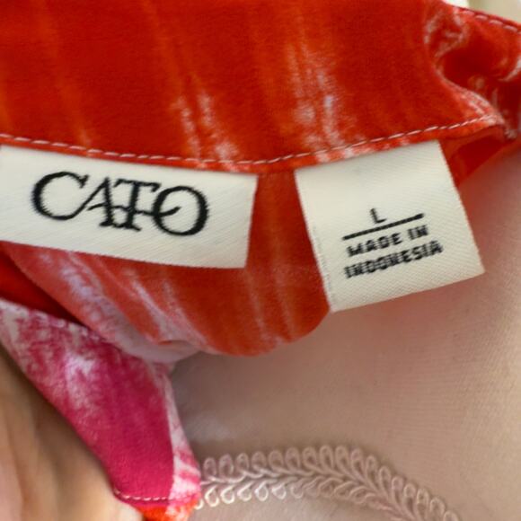 Cato Women's Size L Red and Pink Tie Dye Striped High Low Blouse #3456 - Picture 7 of 8